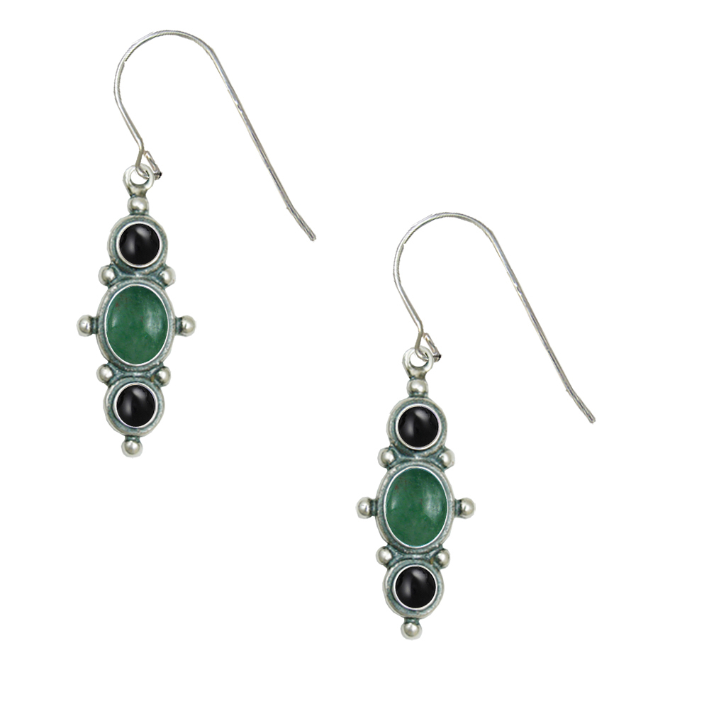 Sterling Silver Drop Dangle Earrings With Jade And Black Onyx